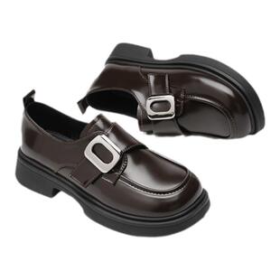 【门店发货】奥康女鞋 春季新款复古百搭黑色小皮鞋乐福鞋潮