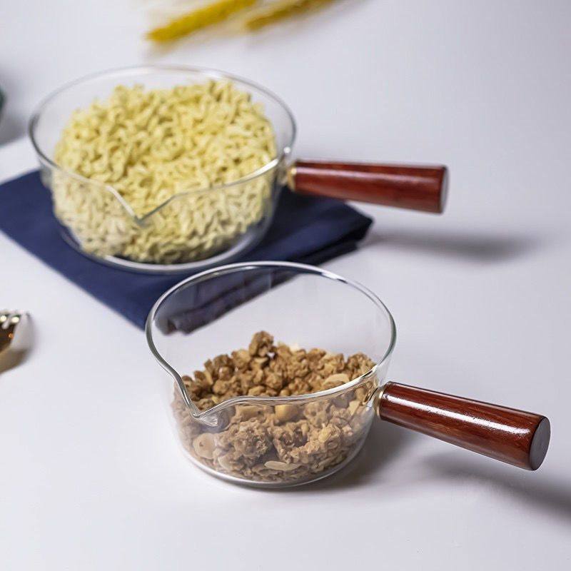 透明玻璃奶锅可明火耐热汤锅 宝宝辅食锅 家用煮面热奶木柄汤锅