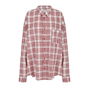 THE COLLECTORS韩国正品langer26ss复古褶皱格纹翻领衬衫