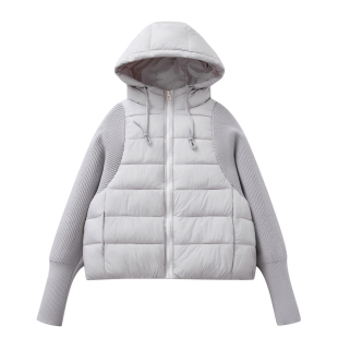 米白色针织拼接夹棉超好看冬装厚外套加厚棉服女款2025新款高级感