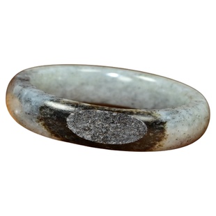 紫润轩新疆和田玉籽料青花手镯聚黑皮58 5MM点墨飘墨籽镯珍品级