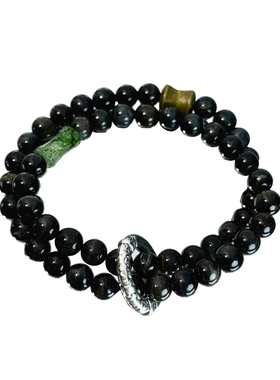 蓝虎眼999足银平安扣中性手串