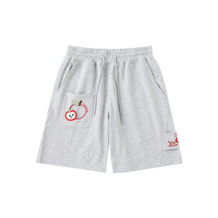 LAMLICKA苹果贴袋灰色休闲短裤男夏季百搭直筒宽松潮牌美式五分裤