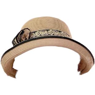 时尚气质卷边盆帽女法式赫本风显脸小草帽户外出游度假草编渔夫帽