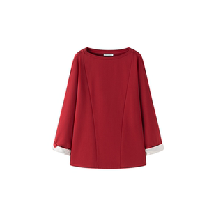 VIKTORIACHAN 26早春新品一字宽领撞色立体卷边长袖卫衣SOLSOL