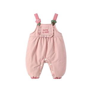 女童背带裤冬装2025新款洋气女宝宝休闲长裤婴儿百搭加绒夹棉裤子