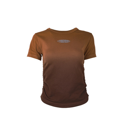 Mitaogirl渐变侧腰收褶健身短袖