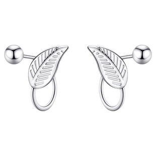 999纯银小嫩芽树叶耳钉女高级感养耳洞耳环2025新款螺丝拧扣耳饰