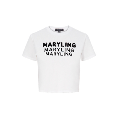 MARYLING白色短款圆领T恤