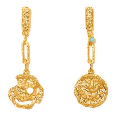 wens金币铜镀金女松石复古耳饰