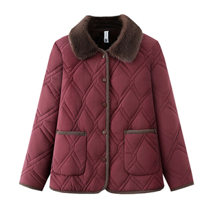 妈妈装新款加绒棉衣冬装翻领加厚棉袄中老年女式洋气奶奶显瘦外套