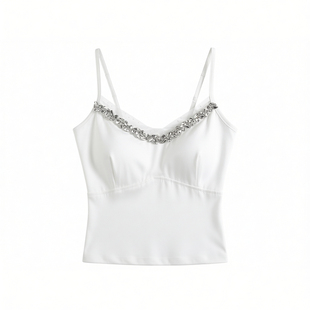 带胸垫丝质吊带背心女高级感法式镶钻性感抹胸打底上衣西装内搭