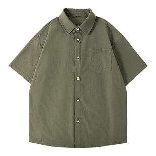 名创优品短袖衬衫男生春夏季外套绿色内搭冰丝免烫长袖打底衬衣Y