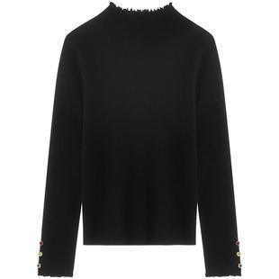 LAGOGO彩虹方糖木耳边黑色毛衣女拉谷谷2025冬新款百搭打底针织衫