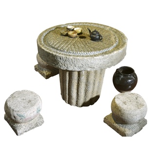 石磨茶盘石碾庭院石桌茶台旧石器石槽流水景观老磨盘茶海石凳茶桌