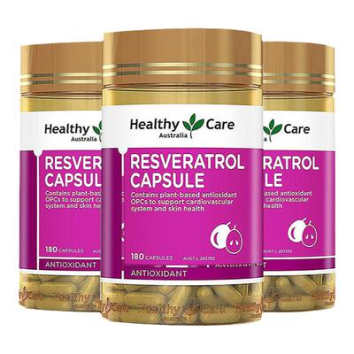 澳大利亚直邮Healthy Care白藜芦醇胶囊葡萄籽淡化细纹180粒*3瓶