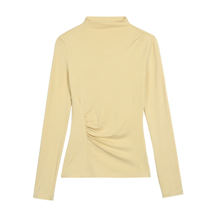 pusumede 慵懒time 半高领长袖针织衫女设计感褶皱修身打底衫上衣