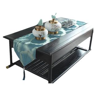 新中式禅意绣花桌旗茶席红木餐桌垫布茶旗茶桌布茶台布艺长条床旗