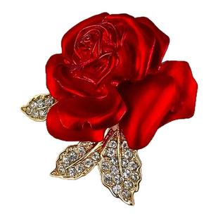 中国红玫瑰花胸针高档女婚礼胸花别针新款精致气质西装大衣配饰