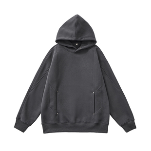 美式复古加绒连帽卫衣男士秋冬季新款潮牌宽松大码高级感保暖上衣