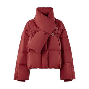 秋水伊人围巾领短款加厚羽绒服2025冬新款女舒适保暖90白鸭绒外套