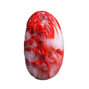 天然新疆和田玉鸡血玉籽料貔貅手把件招财护主貔貅把玩件玉石挂件