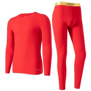 jockey本命年红色保暖内衣男士羊毛加厚发热秋衣秋裤套装女冬礼盒