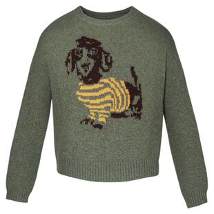 LEONSENSE力上司 亲肤牦牛绒羊毛 花纱图形正肩短款版型长袖毛衣