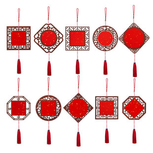 2026年马年新款中式窗花木质挂饰万年红宣纸福卡挂件新春空白手写斗方福字书法双面灯笼卡纸中国结文创diy自