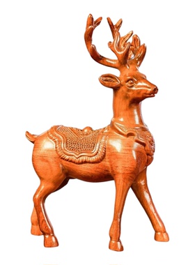 实木梅花鹿手工精雕品一对