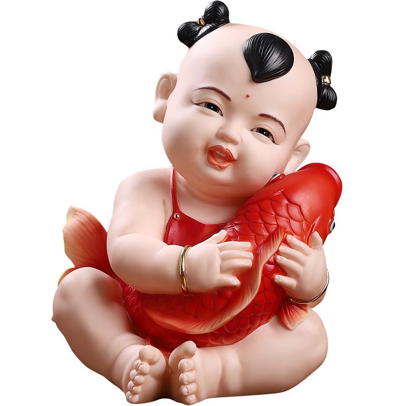 东方泥土陶瓷年年有余人物摆件