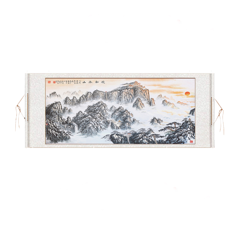定制稳如泰山丝绸卷轴画会议室墙壁挂画背景画横幅客厅装饰画定做