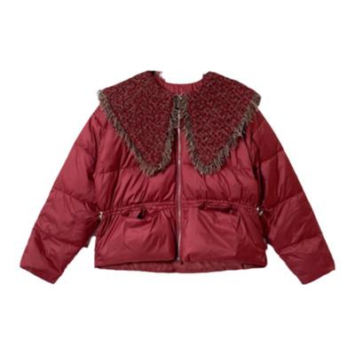 dfvc娃娃领法式红色短款羽绒服