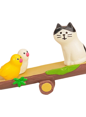 日式可爱猫咪小鸟跷跷板摆件装饰