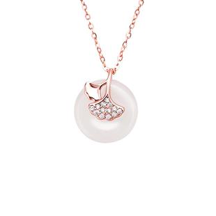 老庙S925玉髓银杏叶项链三生有幸合成立方氧化锆优雅官方旗舰正品