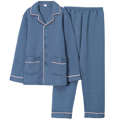 中老年男士睡衣春秋季夹层空气棉