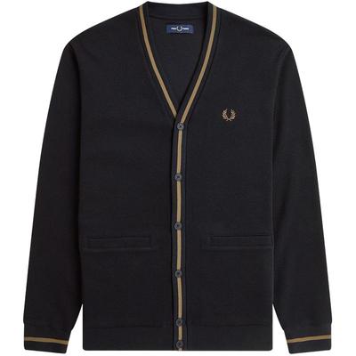 FRED PERRY男士休闲针织衫2025冬季宽松条纹V领开衫麦穗长袖M2654