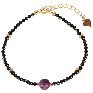 普陀山黑尖晶手链女款黑曜石上岸紫水晶天然水晶手串小众精致细款