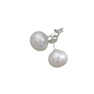 S925纯银极光5a天然馒头珍珠耳钉大点位气质百搭无耳洞蚊香盘耳夹