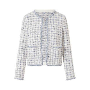 朗姿集团LIME莱茵针织外套浅雾霾蓝混纺羊毛简约小个子香风25冬新