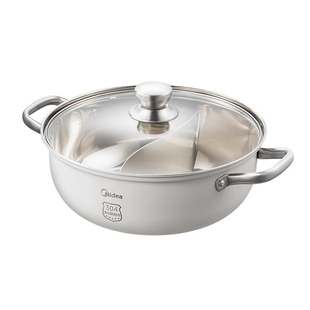 美的鸳鸯锅火锅锅家用电磁炉专用锅0涂层304不锈钢火锅盆5L大容量