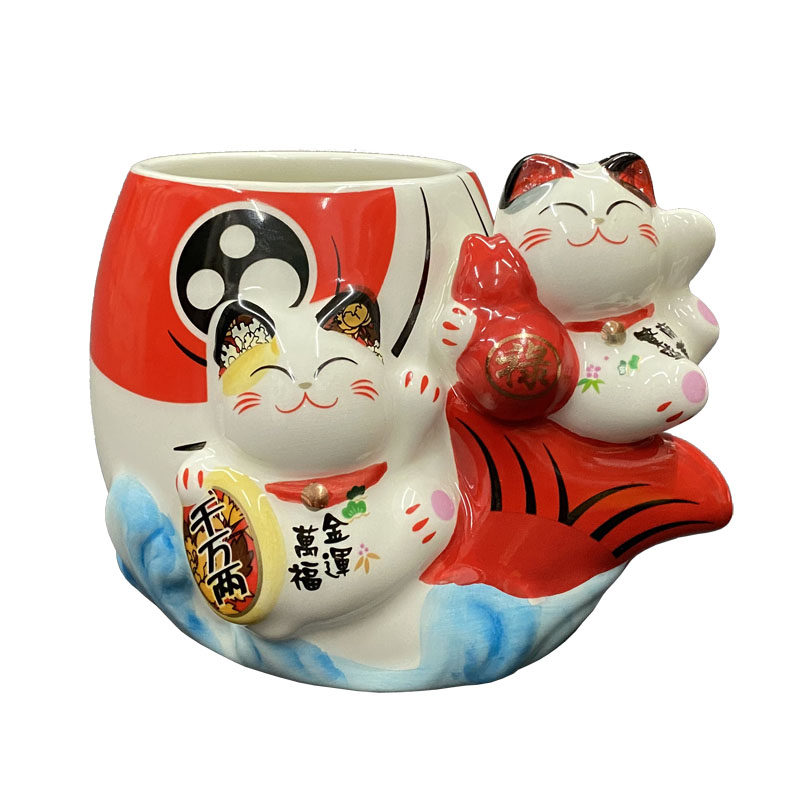 招财猫笔筒陶瓷礼品桌面装饰摆件