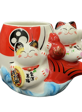 招财猫笔筒陶瓷礼品桌面装饰摆件