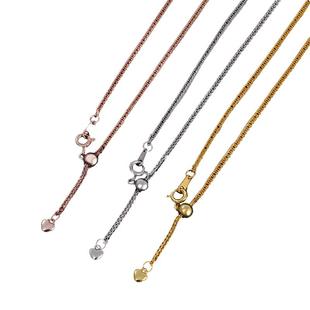 可调节肖邦链S925银项链女锁骨链毛衣链纯银无吊坠银链子素链彩银