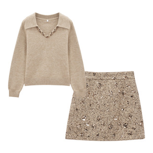 IEF/爱依服【微胖】套装女2025秋新款时尚长袖T恤半身短裙两件套