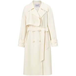 【商场同款】糖力春秋季杏色法式气质显瘦中长款双排扣风衣外套女