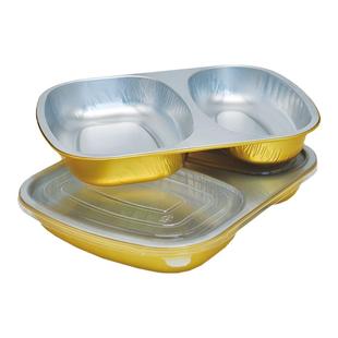 金色铝箔锡纸盒两格快餐日料打包盒卤味拼盘打包盒酒店预制菜打包