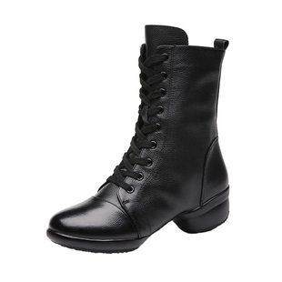 意中飞舞蹈靴广场舞鞋软底增高舞蹈鞋女真皮水兵舞靴子爵士跳舞女