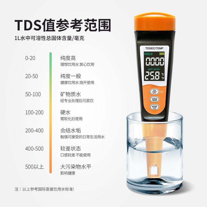 高精度自来水测试仪器跨境中性检测水笔tds电导率器水质笔ec测