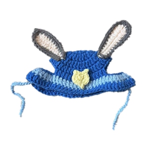 网红猫咪帽子可爱搞怪小兔子针织帽狗狗头套搞笑蓝色带耳朵宠物帽